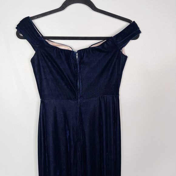 City Studios Juniors Size 5 Blue Velvet Off The Shoulder Gown Dress Split V Neck - Picture 7 of 14